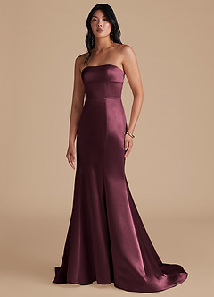 Azazie Aura Vestidos de damas de honor Vestido de Cabernet de Satén Metálico de Corte Sirena Convertible image6