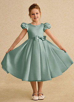 Azazie Pearl Blumenmädchenkleider Ballkleid Plissee Matte Satin Kleid Silberner Salbei image4
