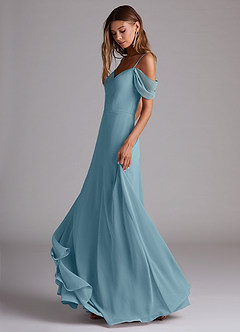 Azazie Marley Jurken voor bruidsmeisjes Converteerbaar Jurk van Chiffon met A-Lijn Off the Shoulder Mystiek Blauw image3
