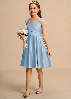 Azazie Budle Flower Girl Dresses Powder Blue A-Line Pleated Matte Satin Dress image5
