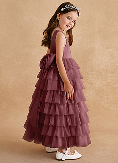 Azazie Twinkle Toes vestidos de niña de las flores Vestido de Rosa Del Desierto de Tul de Corte En A con Lazo image5