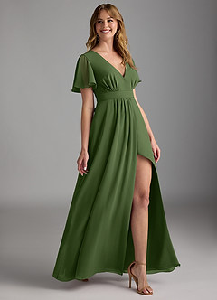 Azazie Zaniah Robes de demoiselle d'honneur Robe Trapèze en Mousseline de soie Olive image3