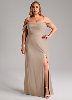 Azazie Saige Bridesmaid Dresses Taupe A-Line Off the Shoulder Chiffon Convertible Dress image13