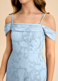 Azazie Anselie Junior Sky Blue A-Line Off the Shoulder Floral Burnout Dress image7