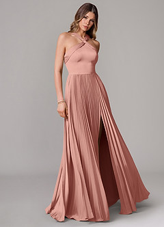 Azazie Afra Robes de demoiselle d'honneur Robe Trapèze en Satin extensible Plissée Rosette image1