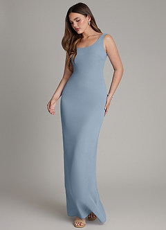 Azazie Hadley Bridesmaid Dresses Dusty Blue Mermaid Pleated Chiffon Dress image3