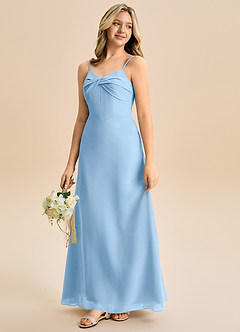 Azazie Jordyn Junior Vestido de Azul Pálido de Gasa de Corte en A con Escote de Corazón image6