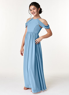 Azazie Seneca Junior Vestido de Azul Acero de Gasa de Corte en A con Vestidos sin tirantes image4