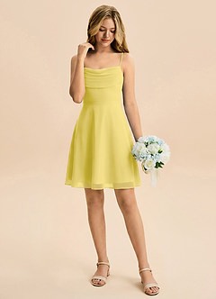 Azazie Bear Junior A-Linie Plissee Chiffon Kleid Kanarienvogel image3