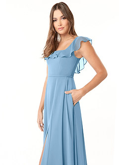 Azazie Jinny Bridesmaid Dresses Steel Blue A-Line Square Neckline Ruched Chiffon Dress image10
