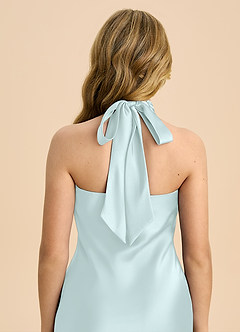 Azazie Chickie Junior Robe Fourreau en Satin extensible Plissée Verre De Mer image6