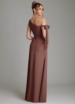 Azazie Aylin Bridesmaid Dresses Espresso Sheath Off the Shoulder Chiffon Dress image2