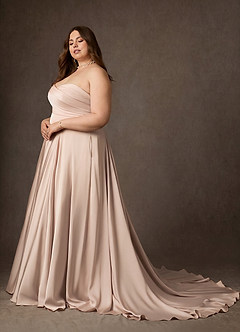 Azazie Alta Vestidos de novia Vestido Rosa Inglesa de Satén Elástico de Línea A con Palabra de honor image5