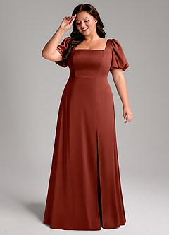 Azazie Fyona Bridesmaid Dresses Terracotta A-Line Pleated Stretch Satin Dress image11