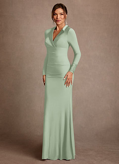 Azazie Syracuse Mother of the Bride Dresses Agave Sheath Pleated Luxe Knit Dress image4