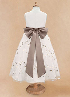 Azazie Pollie Flower Girl Dresses Ivory Taupe A-Line Bow Tulle Dress image12