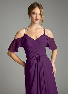 Azazie Dakota Bridesmaid Dresses Grape A-Line V-Neck Pleated Chiffon Dress image7