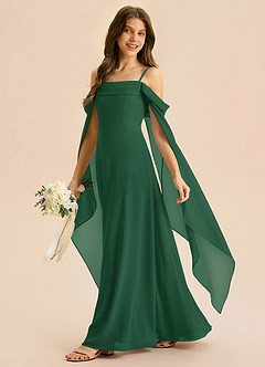 Azazie Moana Junior A-Linie Plissee Chiffon Kleid Dunkelgrün image2