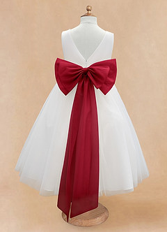Azazie Kavi Flower Girl Dresses Ivory Scarlet A-Line Bow Matte Satin Dress image8