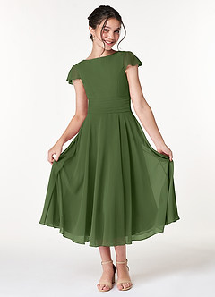 Azazie Payton Junior Olive A-Line Bow Chiffon Dress image3