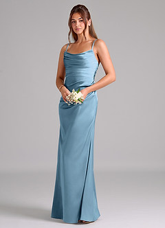 Azazie Lucille Bridesmaid Dresses Steel Blue Mermaid Strapless Stretch Satin Convertible Dress image3