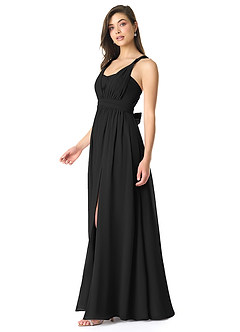 Azazie Olani Bridesmaid Dresses Black A-Line Off the Shoulder Chiffon Convertible Dress image4