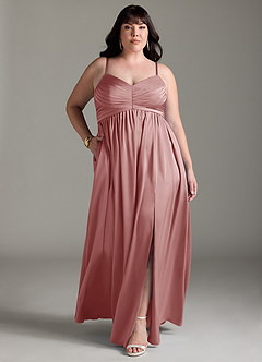 Azazie Alia Bridesmaid Dresses Dusty Rose A-Line Pleated Stretch Satin Dress image10