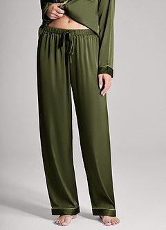 front Long Sleeves and Pants Satin PJ Set