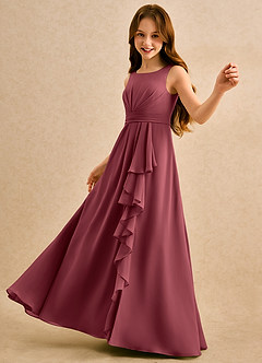 Azazie Chibi Girls Formal Abiti da Ragazza di Fiori Abito A-Line in Chiffon Plissettato Merlot image5