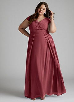 Azazie Organa Abiti da Damigella Abito A-Line in Chiffon Plissettato Merlot image8