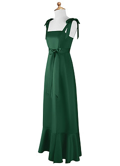 Azazie Barbara Vestido de Verde Oscuro de Satin Mate de Acampanado con Lazo image8