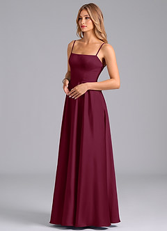 Azazie Elita Bridesmaid Dresses Mulberry A-Line Pleated Stretch Satin Dress image4