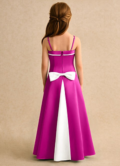 Azazie Izel Girls Formal Robe Demoiselle D'honneur Fillette Robe Trapèze en Mat Satiné Plissée Ivoire Fuchsia image4