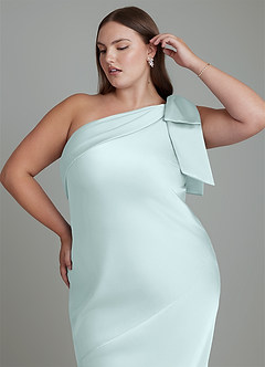 Azazie Yuanna Bridesmaid Dresses Sea Glass Mermaid One Shoulder Stretch Satin Dress image10