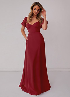 Barbie ♥ Azazie Bridesmaid Dresses Pomegranate A-Line Pleated Chiffon Dress image5