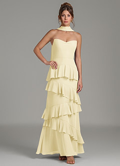 Azazie Imani Bridesmaid Dresses Lemon Sorbet A-Line Ruched Chiffon Dress image5