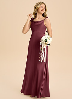 Azazie Gumdrop Junior Robe Empire en Satin extensible Plissée Merlot image4