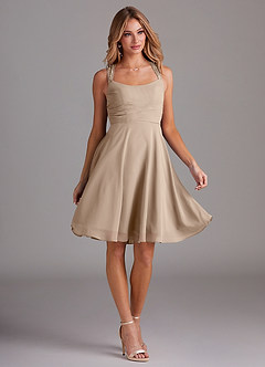 Azazie Vina Bridesmaid Dresses Taupe A-Line Lace Chiffon Dress image5