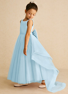Azazie Pumpkin Flower Girl Dresses Sky Blue A-Line Convertible Tulle Dress image4