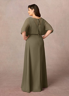 Azazie Oksana vestidos de madre de la novia Vestido de Verde Sauce de Gasa de Corte En A con Cuello en V Plisado image9