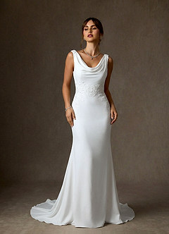Azazie Maxine Wedding Dresses Diamond White Sheath Crepe Back Satin Dress image6