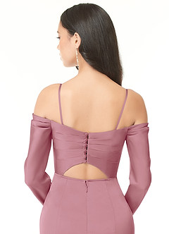 Azazie Hallie Bridesmaid Dresses Vintage Mauve Mermaid Off-The-Shoulder Long Sleeve Stretch Satin Convertible Dress image7