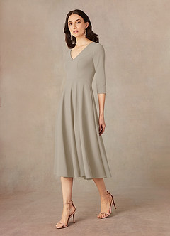 Azazie Nassif Mother of the Bride Dresses Taupe A-Line Stretch Crepe Dress image2