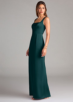 Azazie Flori Robes de demoiselle d'honneur Robe Fourreau en Satin extensible Fente Latérale Vert Pin image4