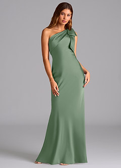 Azazie Yuanna Bridesmaid Dresses Matcha Mermaid One Shoulder Stretch Satin Dress image3