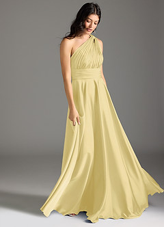Azazie Charlize Brautjungfernkleider A-Linie One-Shoulder Stretch-Satin Kleid Zitronensorbet image3