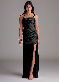 Desi Black Sheath Pleated Metallic Satin Dress image5