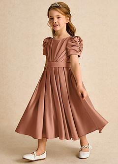 Azazie Miriam Flower Girl Dresses Bronzer Ball-Gown Pleated Matte Satin Dress image7