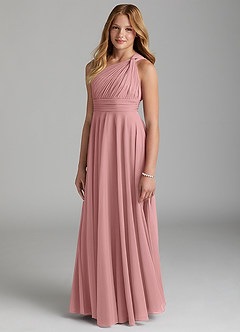Azazie Charlize Junior Dusty Rose A-Line Mesh Dress image1