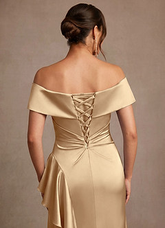 Azazie Kirsty vestidos de madre de la novia Vestido de Champán de Satén Elástico de Corte Recto con Vestidos sin tirantes image7